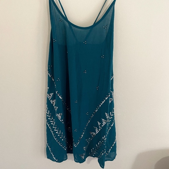 Free People New Light Teal Beaded Sequin Slip Dress XS - Picture 2 of 6